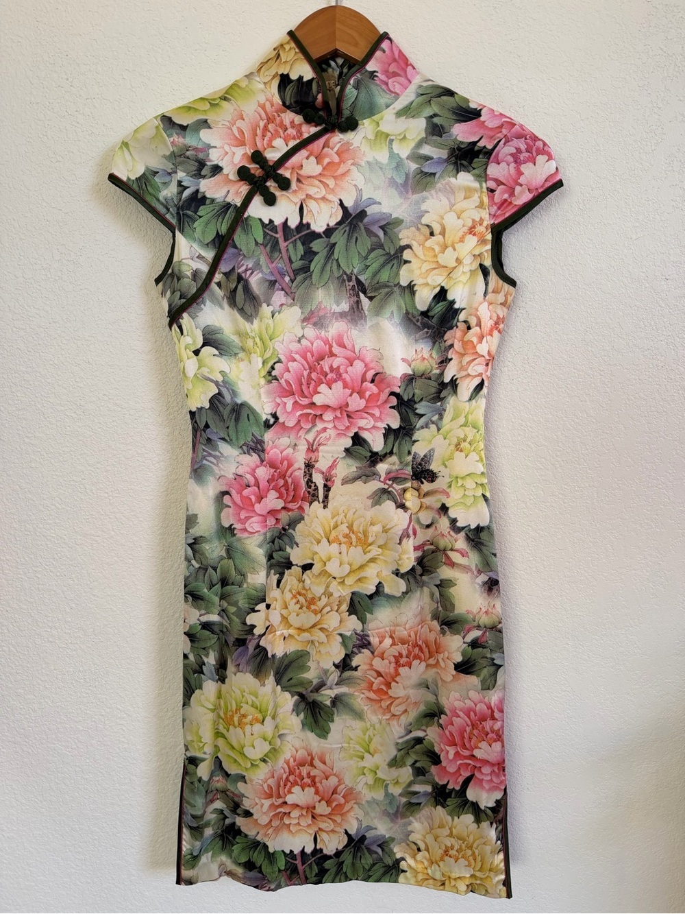 100% SILK Chinese Qipao / Cheongsam Peony Print Dress